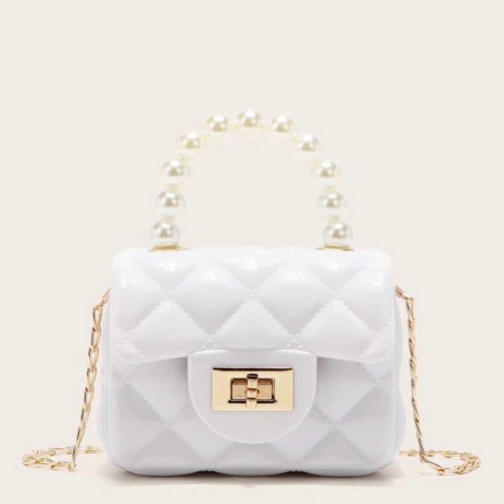 White Mini Jelly Purse- Pearl handle